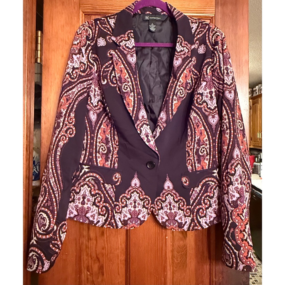 INC International Concepts Paisley Print Blazer Jacket Career Sz L‎
